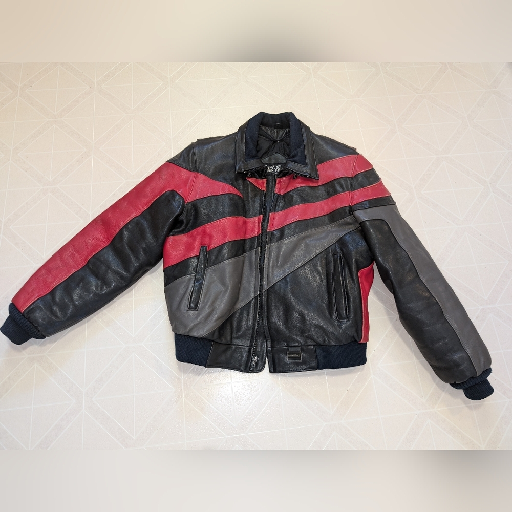 CHILL FACTOR  SNOW WEAR VINTAGE SNOWMOBILE/ BIKER LEATHER JACKET